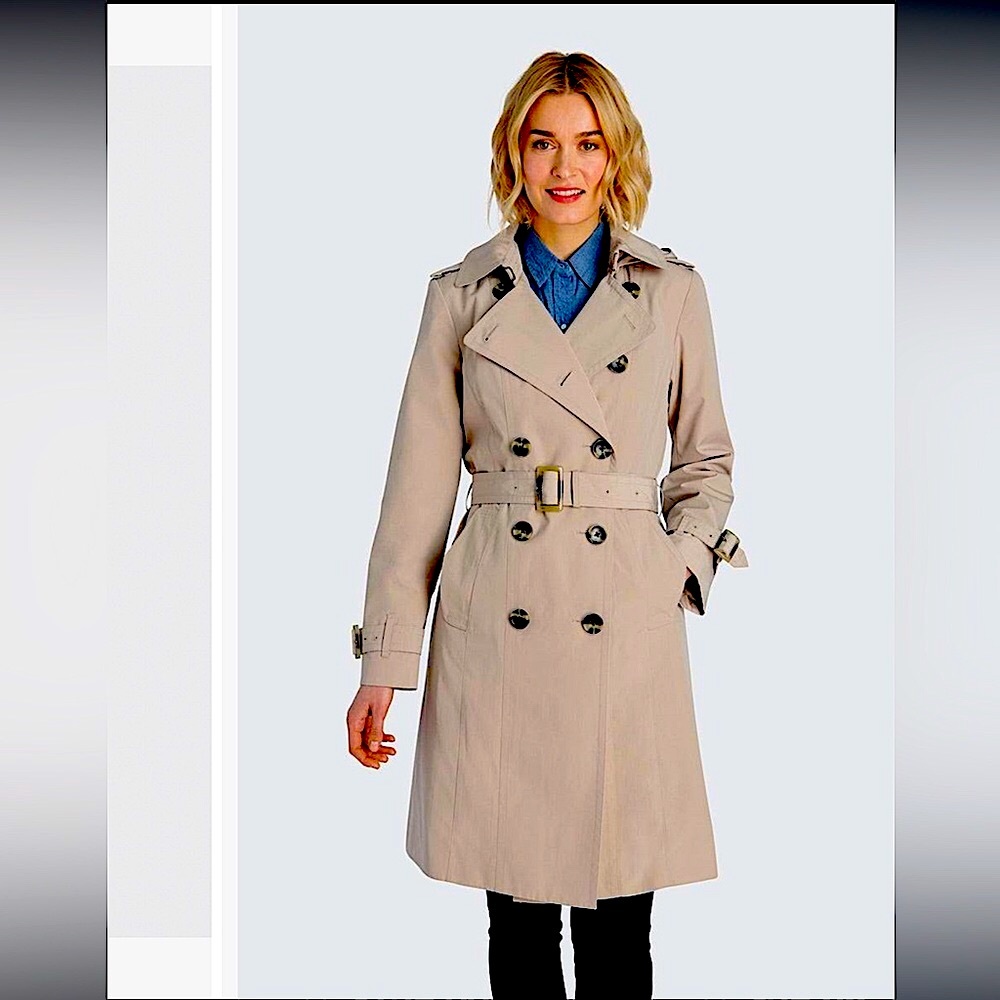 London Fog Double-Breasted Trench Coat - Tan - Petite Small